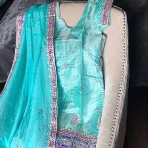 Sea Green Brocade Indian/Pakistani Party Suit